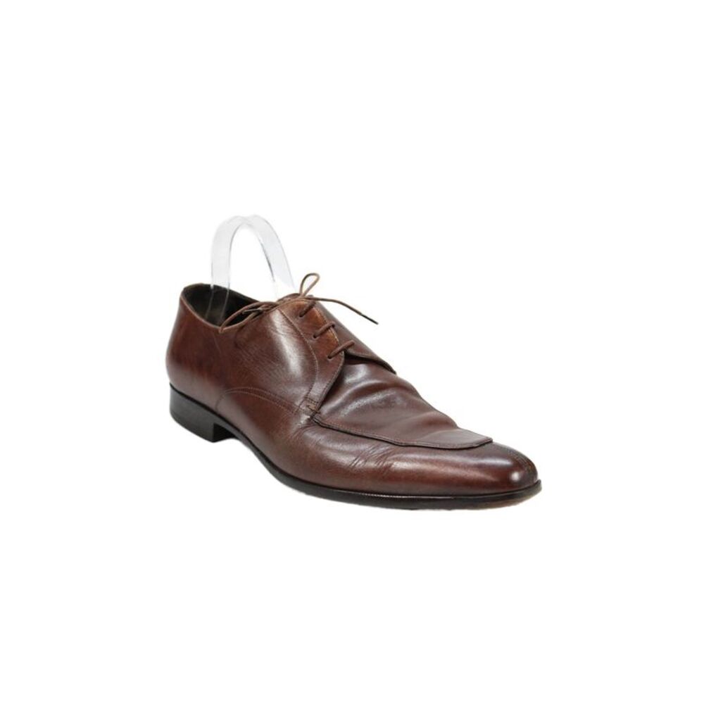Santoni Mens Leather Lace Up Oxford Dress Shoes Mahogany Brown Size 9.5 D